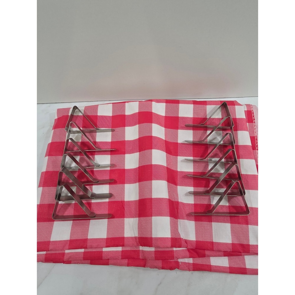 Cottagecore Americana Tablecloth Gingham w/ Wind Clips Red White Picnic Table RV